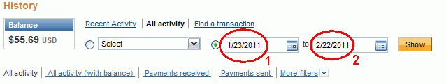 Screenshot of PayPal page.