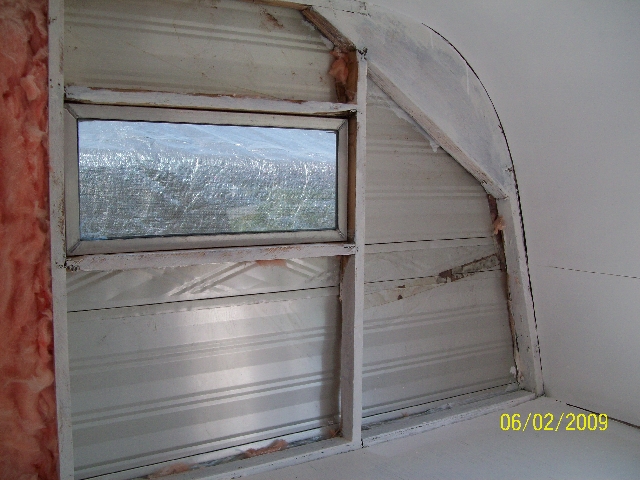 Old camper walls without insulation.